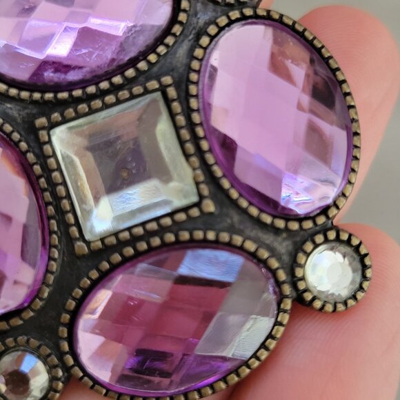 Vintage Statement Brooch Pin Faceted Glass Rhinestone Brass Metal Art Deco 1930s - Picture 10 of 14